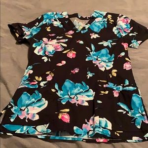 Flower print scrub top